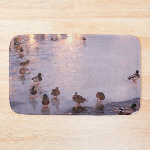 Item preview, landscape of a duck on the ice of a river in a winter city park designed and sold by nataliavavilina.