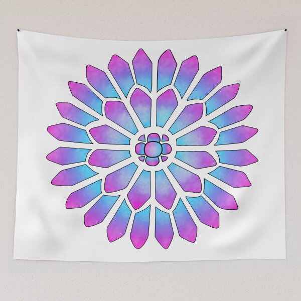 Artikelvorschau, Blaues lila Wolken-Buntglas-Blumenmandala entworfen und verkauft von Deborah Camp.