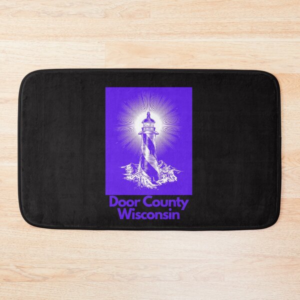 Item preview, Door County Wisconsin Lighthouse Waves Beacon Rocks Graphic Drawing Picture Design Lake Michigan Travel Vacation Camping White and Purple designed and sold by fineartprints1.