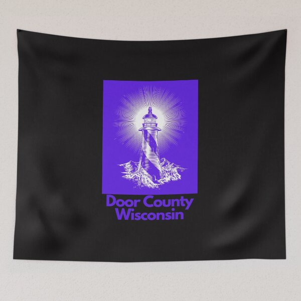 Item preview, Door County Wisconsin Lighthouse Waves Beacon Rocks Graphic Drawing Picture Design Lake Michigan Travel Vacation Camping White and Purple designed and sold by fineartprints1.