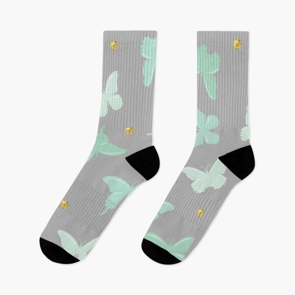 Item preview, Preppy Girly Light Teal Blue Butterflies and Golden Flowers On Gray designed and sold by IamTrending.