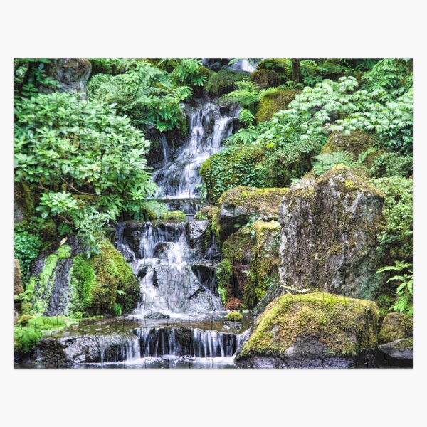 Waterfall in a Japanese Garden - Portland Oregon Jigsaw Puzzle