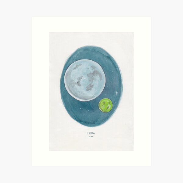 Item preview, Haruki Murakami's 1Q84 // Novel Illustration of Two Moons in a Night Sky in Pencil & Watercolour designed and sold by arosecast.