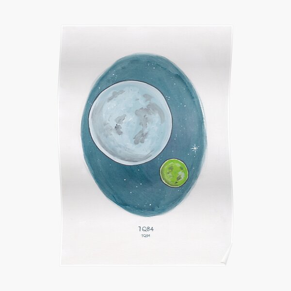 Haruki Murakami's 1Q84 // Novel Illustration of Two Moons in a Night Sky in Pencil & Watercolour Poster