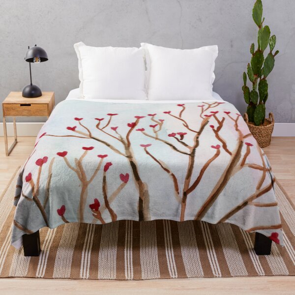 The Tree Of Love. Watercolor Tree Painting Throw Blanket