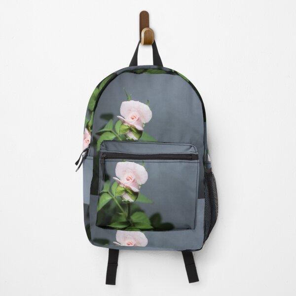 Item preview, a bud of a light pink rose with leaves on a gray background designed and sold by nataliavavilina.