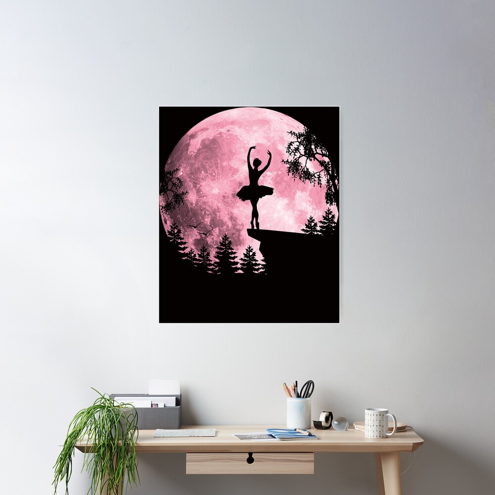 Ballerina in the pink fullmoon moonlight dancing ballet | Poster