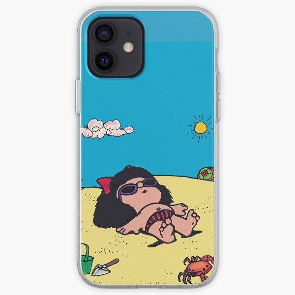 Mafalda en la playa tomando sol a color Funda blanda para iPhone