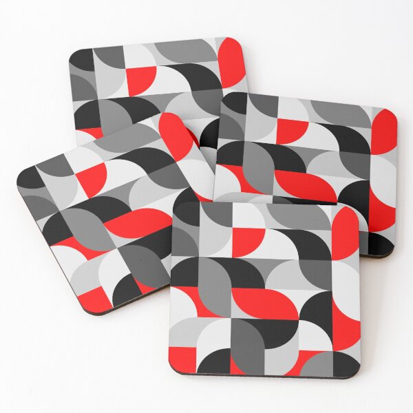 Arcs Pattern Red Black Grey Coasters (Set of 4)