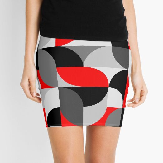 Arcs Pattern Red Black Grey Mini Skirt