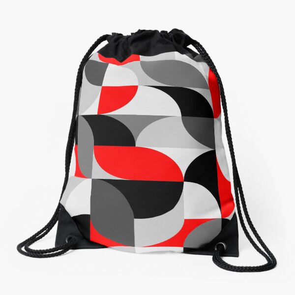 Arcs Pattern Red Black Grey Drawstring Bag