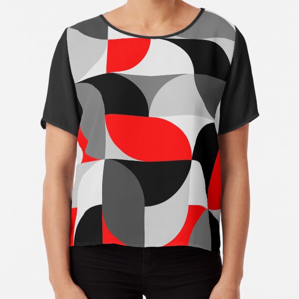 Arcs Pattern Red Black Grey Chiffon Top