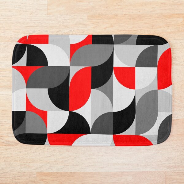Arcs Pattern Red Black Grey Bath Mat