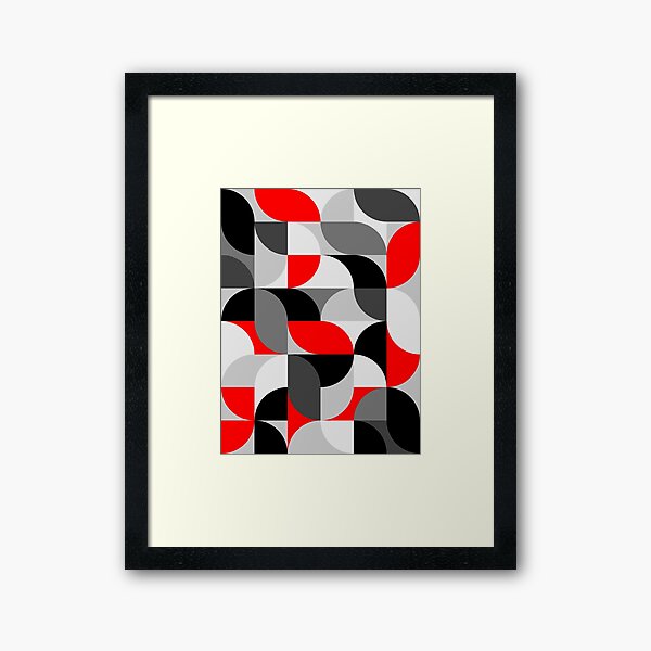 Arcs Pattern Red Black Grey Framed Art Print