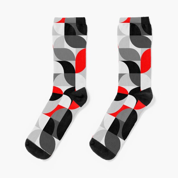 Arcs Pattern Red Black Grey Socks
