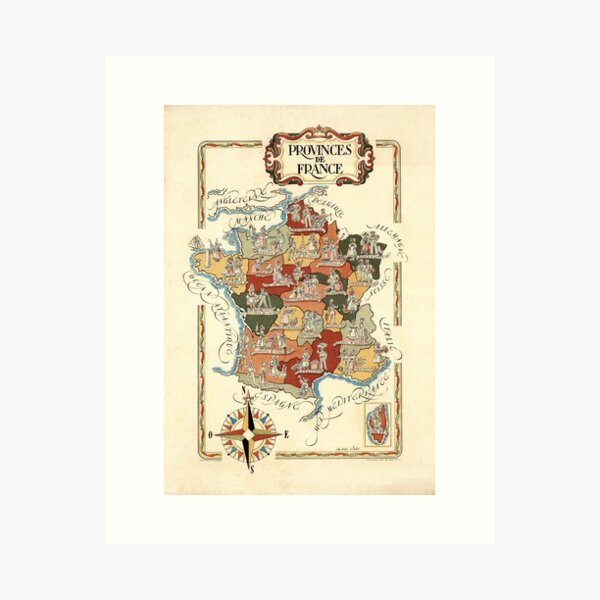 Item preview, 1951 Vintage Map of France and its provinces. designed and sold by Gin  Neko.