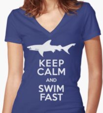 Keep Calm and Swim Fast Funny Women's Fitted V-Neck T-Shirt
