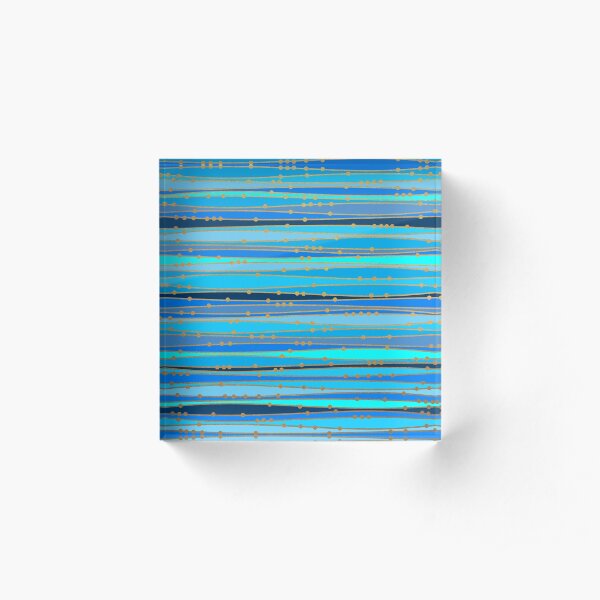 Douces vagues bleu et or. Bloc acrylique