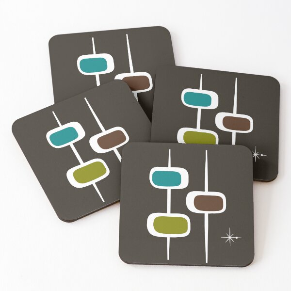Artikelvorschau, Vintage weiße Tiki-Sticks in Teal, Brown und Olive entworfen und verkauft von RetroTrend.