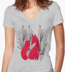 Fox in Shrub Women's Fitted V-Neck T-Shirt