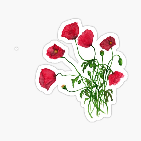 Mohnblumen, Aquarellbild Sticker