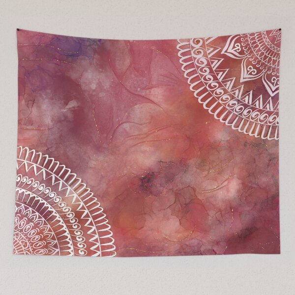 Item preview, White mandala design on warm colored background designed and sold by MandalaStone.