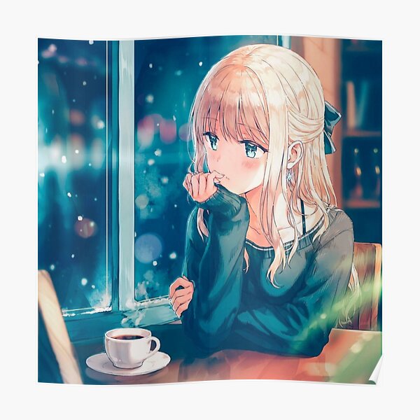 Download Green Anime Girl Drinking Coffee Wallpaper | Wallpapers.com