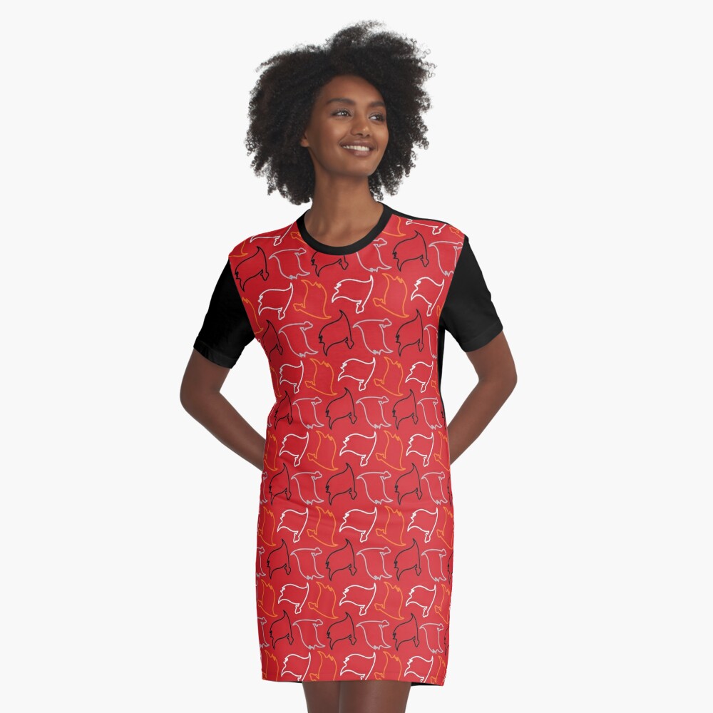 Tampa Bay Buccaneers Pattern, Red Background A-Line Dress for