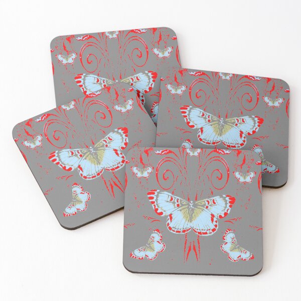 Item preview, RED-GREY WHITE BUTTERFLIES ABSTRACTED PATTERN ART designed and sold by sharlesart.
