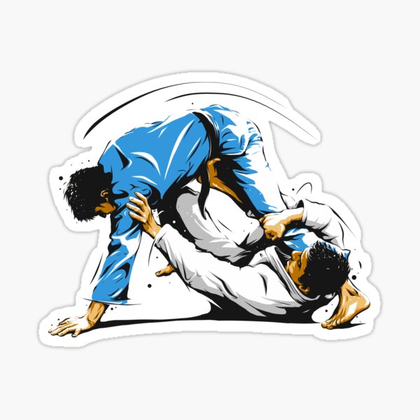 Sticker for Sale avec l'œuvre « Funny Judo Evolution, Judoka avec Judogi  bleu le cadeau parfait pour un amateur de judo » de l'artiste Click-Like