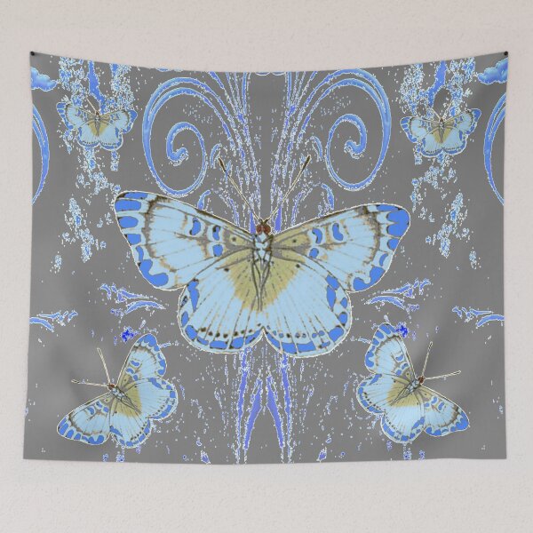 Item preview, BABY BLUE-WHITE BUTTERFLIES ABSTRACTED GREY ART designed and sold by sharlesart.