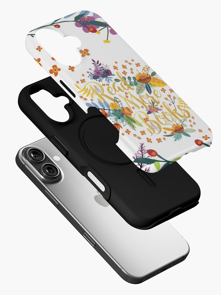 Thumbnail 2 of 4, iPhone Case, Read More Books - Floral Gold designed and sold by eviebookish.