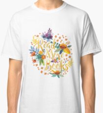 Read More Books - Floral Gold - Black Classic T-Shirt