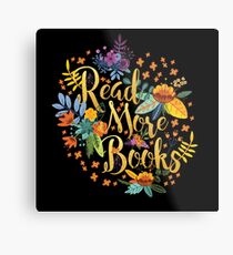 Read More Books - Floral Gold - Black Metal Print