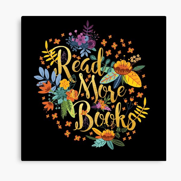 Read More Books - Floral Gold - Black Canvas Print