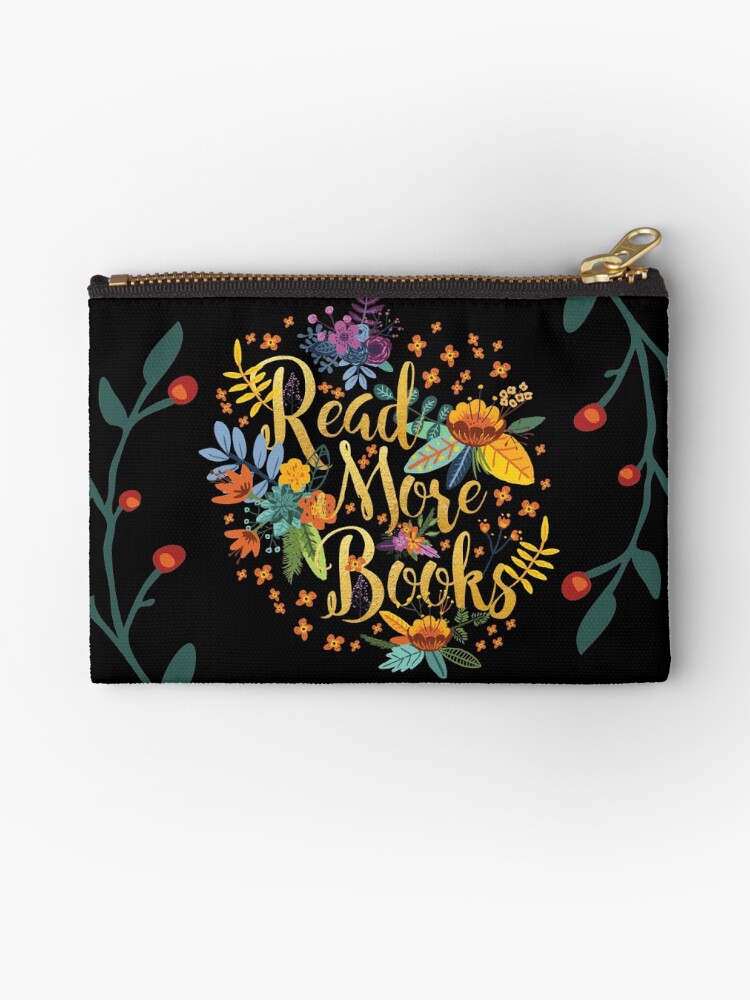 Thumbnail 1 von 4, Täschchen, Lesen Sie mehr Bücher - Floral Gold - Schwarz designt und verkauft von eviebookish.