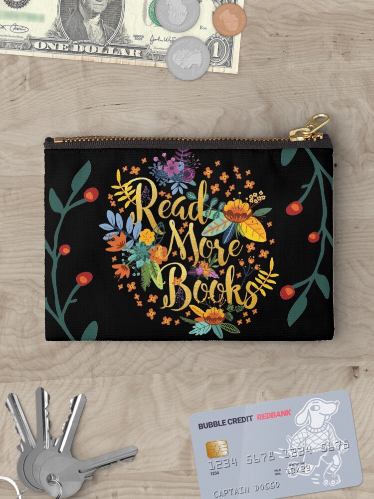 Thumbnail 3 von 4, Täschchen, Lesen Sie mehr Bücher - Floral Gold - Schwarz designt und verkauft von eviebookish.