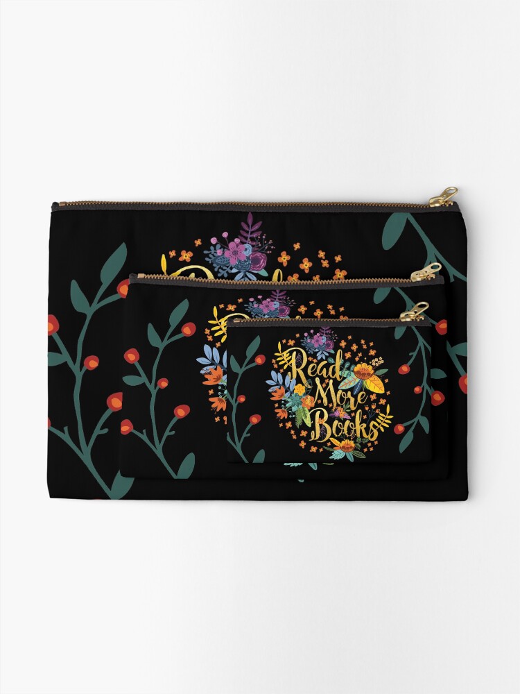 Thumbnail 2 von 4, Täschchen, Lesen Sie mehr Bücher - Floral Gold - Schwarz designt und verkauft von eviebookish.