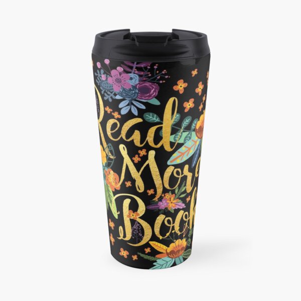 Read More Books - Floral Gold - Black Travel Coffee Mug