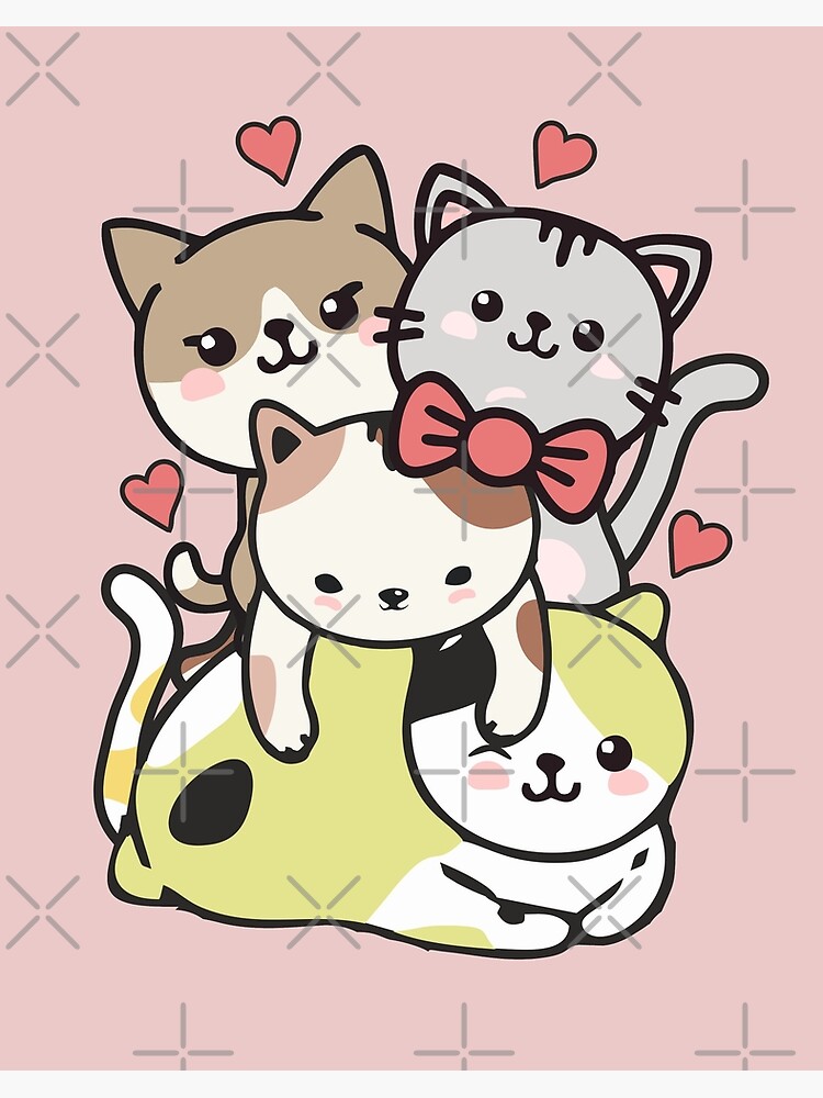 Cats Kawaii Cute Cat Mountain Kittens Pile Anime Neko Lover Gift | Art  Board Print