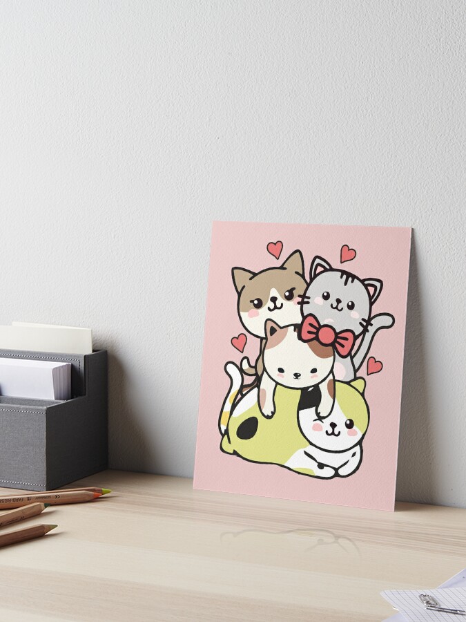 Cats Kawaii Cute Cat Mountain Kittens Pile Anime Neko Lover Gift Art Board  Print for Sale by alenaz