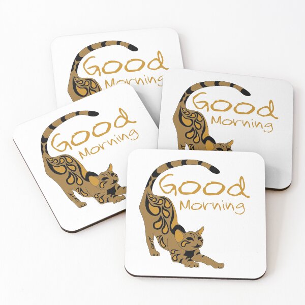 Item preview, Good Morning Orange Paisley Bengal Kitten Yoga Stretching designed and sold by grounds.