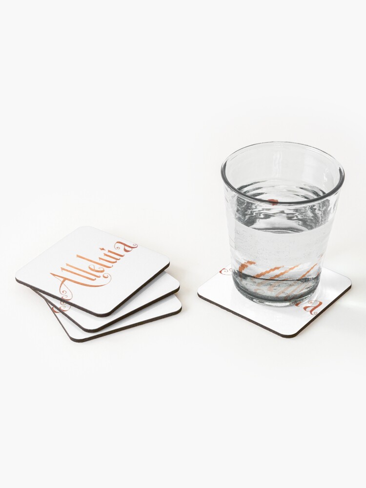 Alternate view of Alleluia Hand-Lettered Calligraphy Christian Rejoice Coasters (Set of 4)