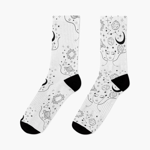 Item preview, Galaxy girl with sun, moon, stars and planets black-white design designed and sold by KissedbyArt.