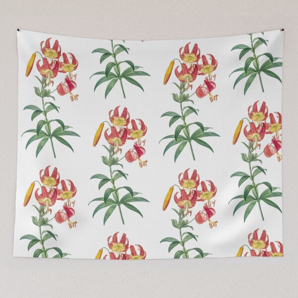 Item preview, Vintage Turban Lily Illustration Hand Drawn Red + Yellow Flower Drawing designed and sold by No AI Classic Vintage Art.
