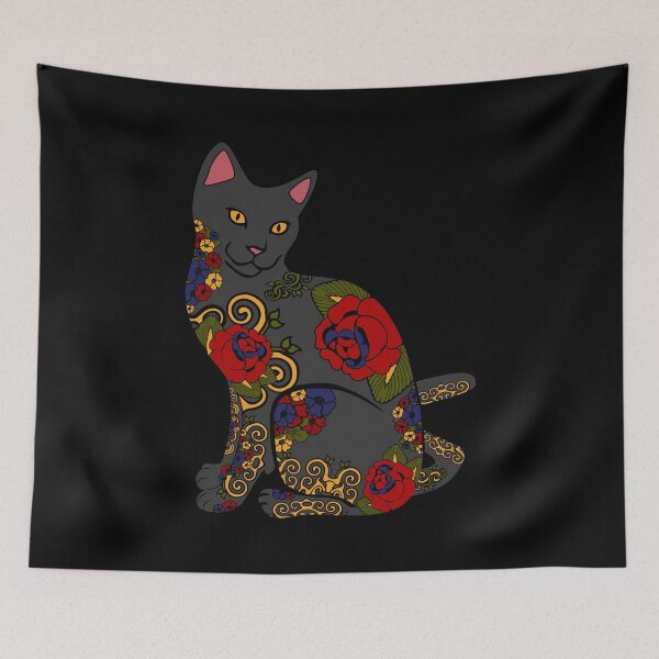 Item preview, Cat with Flower Tattoos designed and sold by Epitome Girl.