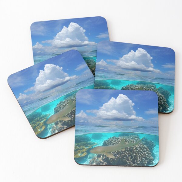 Item preview, Tropical seascape cloud corals and shark Caribbean designed and sold by Seaphotoart.