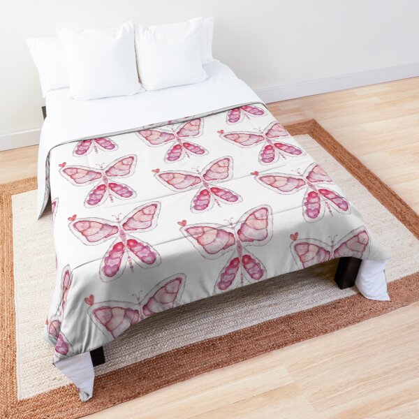 Pink butterfly with heart on one wing Comforter