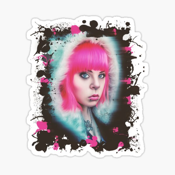 Stunning Pink Punk Girl with Piercings - Messy Painting Sticker