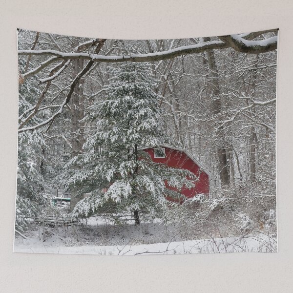 Item preview, Snowy Red Barn designed and sold by Frankie Cat Photography.